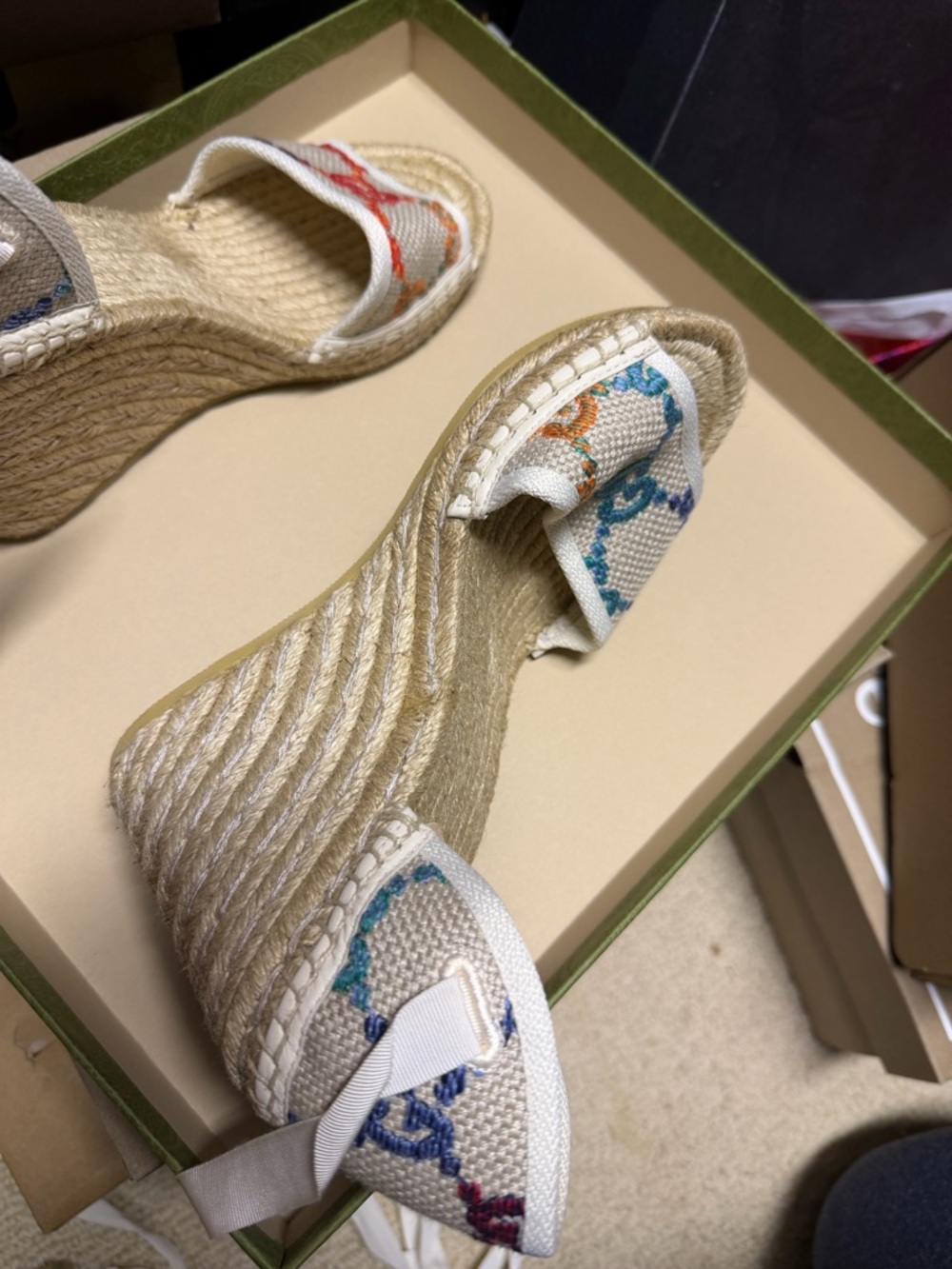 Gucci Multicolor GG Canvas Espadrille Wedge Sandals - Picture 2 of 9